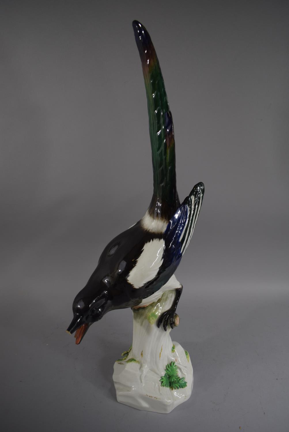 A Large Meissen Porcelain Figure of a Magpie (Beak and Tongue AF) 54cms High