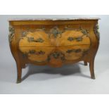 A French Louis XV Style Marble Topped Ormolu Mounted Bombe Commode Chest of Two Long Drawers on