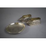 A Pair of Chinese Silver Novelty Salts in the Form of Slippers with Glass Liners and a Chinese