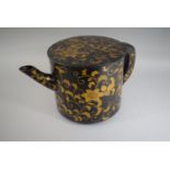 A Good Japanese Lacquer Teapot with Gilt Floriate Decoration of Circular Form on Three Feet. 19cms
