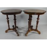 A Pair of Late Victorian Circular Topped Rosewood and Mahogany Tables. Each with Three Turned