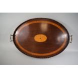 A Mahogany and Satinwood Edwardian Butlers Tray, Oval Shape and with Sheratan Fan Parquetry Inlay,