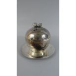 A Silver (Stamped 925) Preserve Pot having Strawberry Finial, Glass Lined and with Original