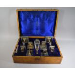 An Important 19th Century French Oak Cased Enamelled Desk Set Comprising Ink Stand/Pen Rest, Pair of