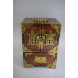 A Brass Mounted Oriental Hardwood Miniature Marriage Cabinet/Jewellery Box decorated with Shou