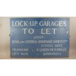 An Early 20th Century Hand Painted London Advertising Sign 'Lock Up Garages To Let' 91x61cms