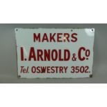 An Early 20th Century Enamel Advertising Sign 'I.Arnold and Co. Oswestry' 47x31cms