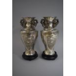 A Pair of Chinese Silver Two Handled Vases with Floriate Mounts and Cartouches depicting Carp, Fruit