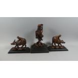 Three Late 19th Century Chinese Hardwood Figures, Shou Lao The God of Longevity and a Pair of