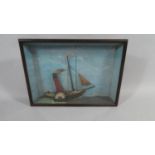 A 19th Century Continental Folk Art Diorama depicting Half Model Paddle Steamer with Captain and