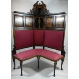 An Unusual Edwardian Mahogany Corner Settee with Fretwork Panels either Side Centre Recessed