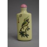 A Chinese Porcelain Yellow Glazed Snuff Bottle of Rectangular Form decorated with Handpainted