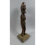 A Mid 20th Century Easter Island Carved Wood Moai Kavakava Ancestor Figure mounted on a Later