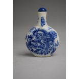 A Chinese Porcelain Blue and White Snuff Bottle of Flattened Oval Form with Cylindrical Elongated