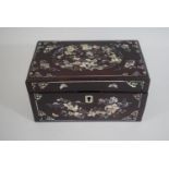 A Pretty Chinese Hardwood Box, with Decorative Mother of Pearl Inlay to all Sides and Hinged Lid.