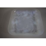 A Rectangular French Opaque Glass Dish Decorated in Relief with Birds and Blossom. 30cms Square.