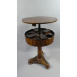 A 19th Century Circular Drum Top Rise and Fall Rosewood Surprise Table on Turned Support with
