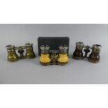A Collection of Three Pairs of Opera Glasses, One with Original Leather Case