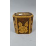 A Poker Work Tea Caddy with Hinged Lid, Inner Lid and Decorated with Flowers, 13cm High