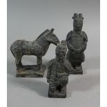 A Collection of Three Miniature Replica Studies of Chinese Warriors and War Horse in the Style of