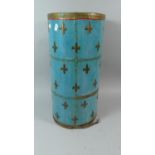 A Cylindrical Wooden Stick Stand Decorated in Blue with Gilt Fleur De Lys, 51cm High