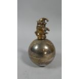 A Silver Plated Brass Paper Weight in the Form of a Globe with Mr. Punch Head Finial, 'Always on