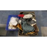 Two Boxes of Embroidery, Linens, Handbags etc