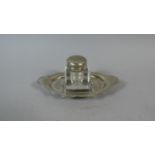 A Silver Plated Desk Top Inkstand with Square Glass Bottle, 15cm Wide