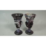 A Pair of Slag Glass Glass Vases, Each 18.5cm High