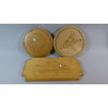 Two Circular Wooden Bread Boards with Carved Decoration, 'Deterrence' and 'Type 42 Destroyer'