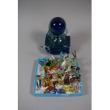 A Mdina Blue Glass Perfume Bottle with Stopper Together with a Collection of End of the Day Glass