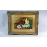 A Gilt Framed Oil on Board, Still Life, Roses, 28cm Wide