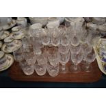 A Tray Containing Cut and Etched Drinking Glasses to Include Wines, Sherries, Tumblers etc