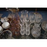 A Tray of Etched Glassware to Include Lemonade Set, Wines, Sherries, Vases