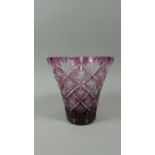 A Pretty Overlaid Cut Glass Vase, 15cm Diameter and 15cm High