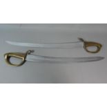 A Pair of Brass Handled Naval Cutlasses, with Curved Blades (Sprayed Silver), Each 68cm Long