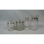 A Collection of Silver Topped Glass Dressing Table Pots to Include London 1860, London 1899,