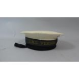 A Vintage Naval Rating's Cap with Ribbon Inscribed H.M.S Vernon