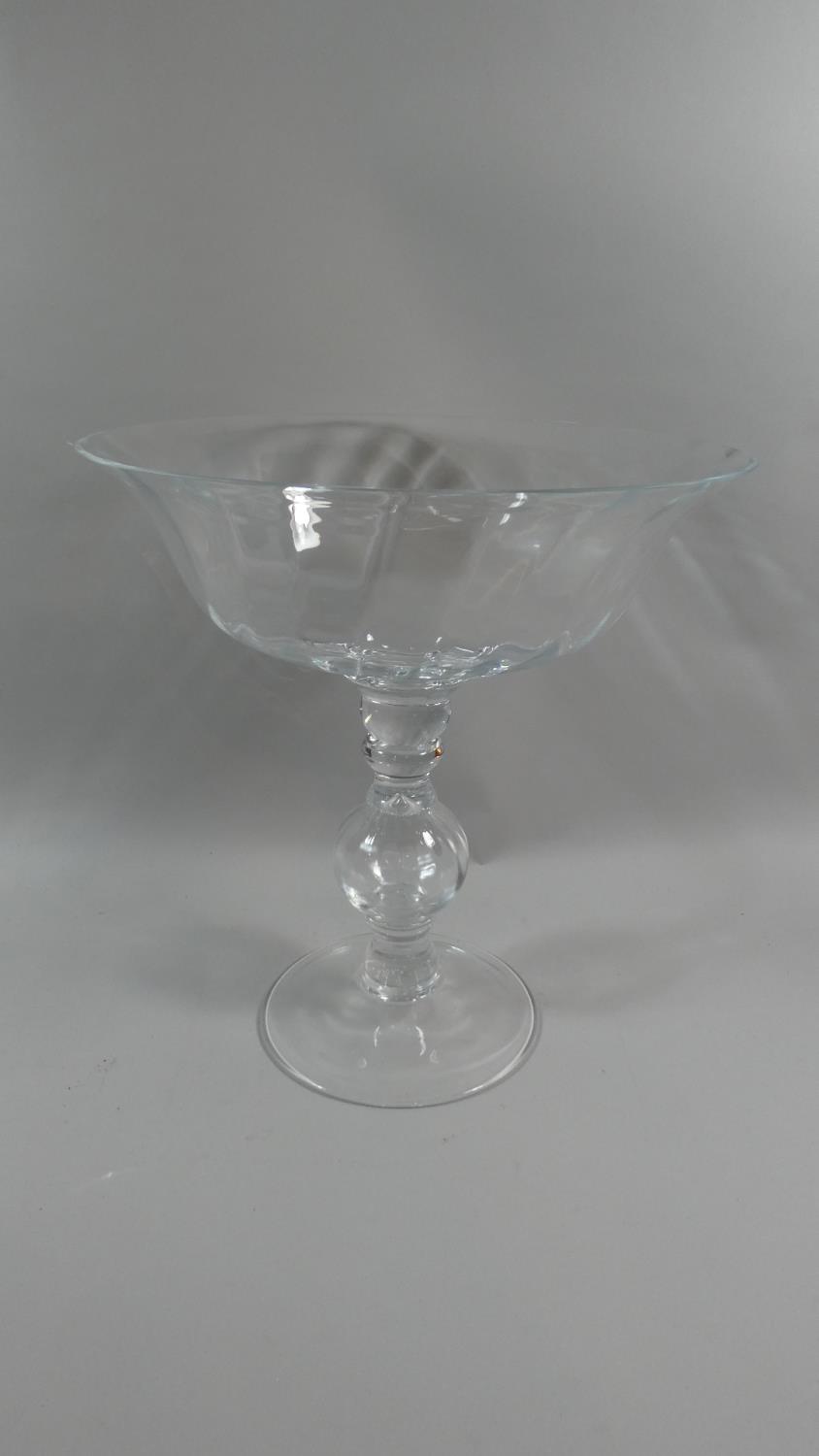 A Large Hand Blown Hollow Stem Glass Bowl, Chip to Rim, 38cm Diameter