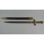 A Brass Handled Short Sword with Brass Mounted Leather Scabbard, Blade 46cm Long