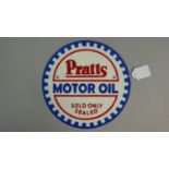 A Reproduction Cast Metal Circular Plaque for Pratts Motor Oil, 24cm Diameter, Plus VAT
