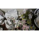 A Collection of China to Include Posy Ornaments, Encrusted Swan Planter, Encrusted 'Mother' Lidded