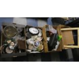 Four Boxes of Sundries to Include Kitchen Wares, Pictures and Prints, Ceramics, Glasswares etc