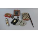 A Small Collection of Curios to Include Coronation Penknife, Novelty Handbag Mirror with Cherub
