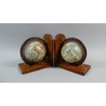 A Pair of Modern Book Ends with Globe Mounts, Each 14cm High