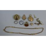 A Collection of Various Lockets, Miniature Photoframes, Chains, Fob Etc