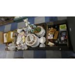 Four Boxes of Ceramics, Pictures, Prints, Ornaments, Dominoes, Card Games etc