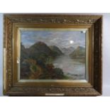 A Large Gilt Framed Oil on Canvas Depicting Highland Lake Scene, Monogrammed G.E.F the Frame with