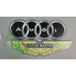 Two Reproduction Cast Metal Wall Plates for Aston Martin and Aldi, Each 33cm Wide, Plus VAT