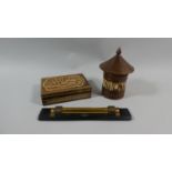 A Circular Quill Mounted Lidded Box, Jewish Inlaid Box and Thornton Roller Ruler